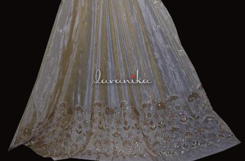 150 Grams Gold abd Pearl Sequins and Nalki Embroidery in Daaman and Butta Style on Dyeable Viscose Tissue Fabric 54inch
